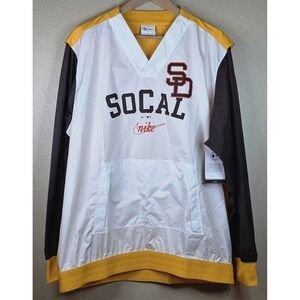 Men's San Diego Padres Nike White/Gold Rewind Warmup V-Neck Pullover Jacket New